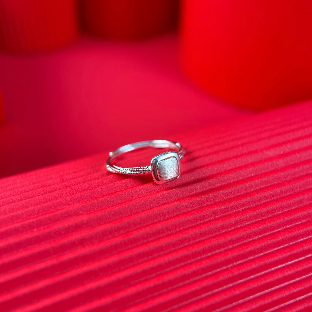 足银戒指 足银纯手工 时尚麻花小方民族风开口戒