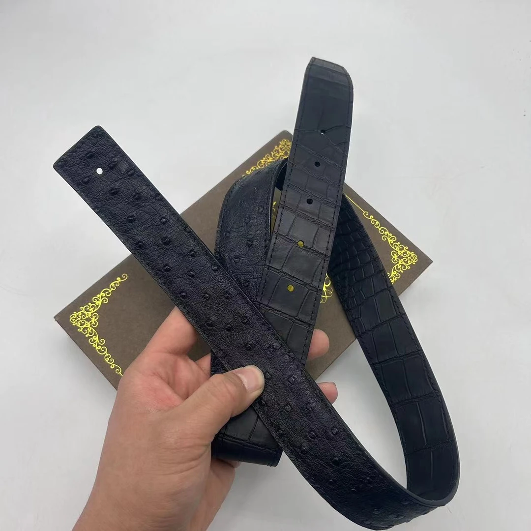 （单腰带）3.8宽鸵鸟雾面肚皮双面皮带礼盒装