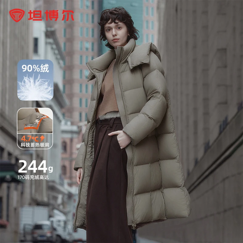 坦博尔长款羽绒服女冬季肩部蓄热保暖休闲百搭加厚外套TBF530838Z