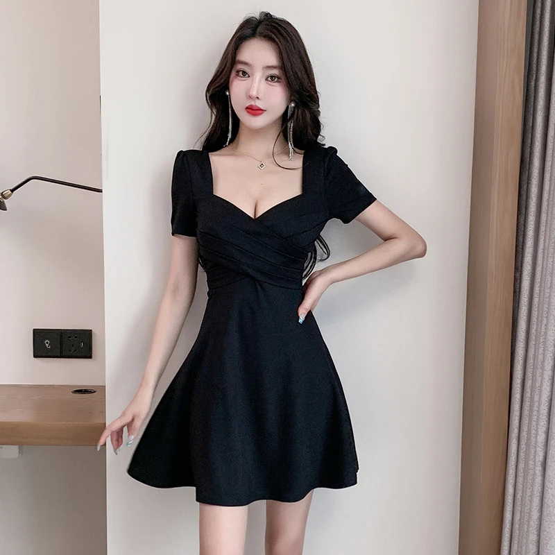 性感连衣裙女显瘦遮肚子夜总店低胸露背短裙子桑拿足浴spa技师服