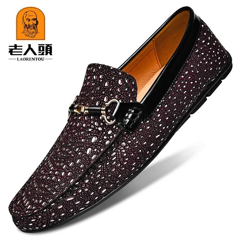 老人头男鞋真皮豆豆鞋春秋款时尚帅气轻便一脚蹬软底驾车皮鞋大码