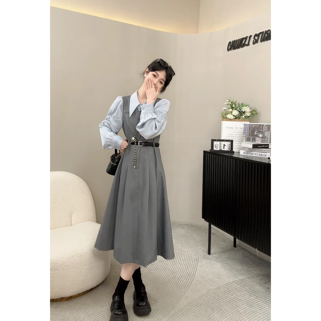 气质深V优雅背心连衣裙送腰带【10065】