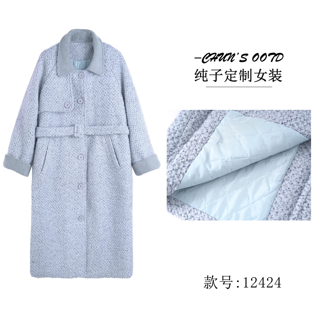 加厚呢子收腰大衣外套【12424】