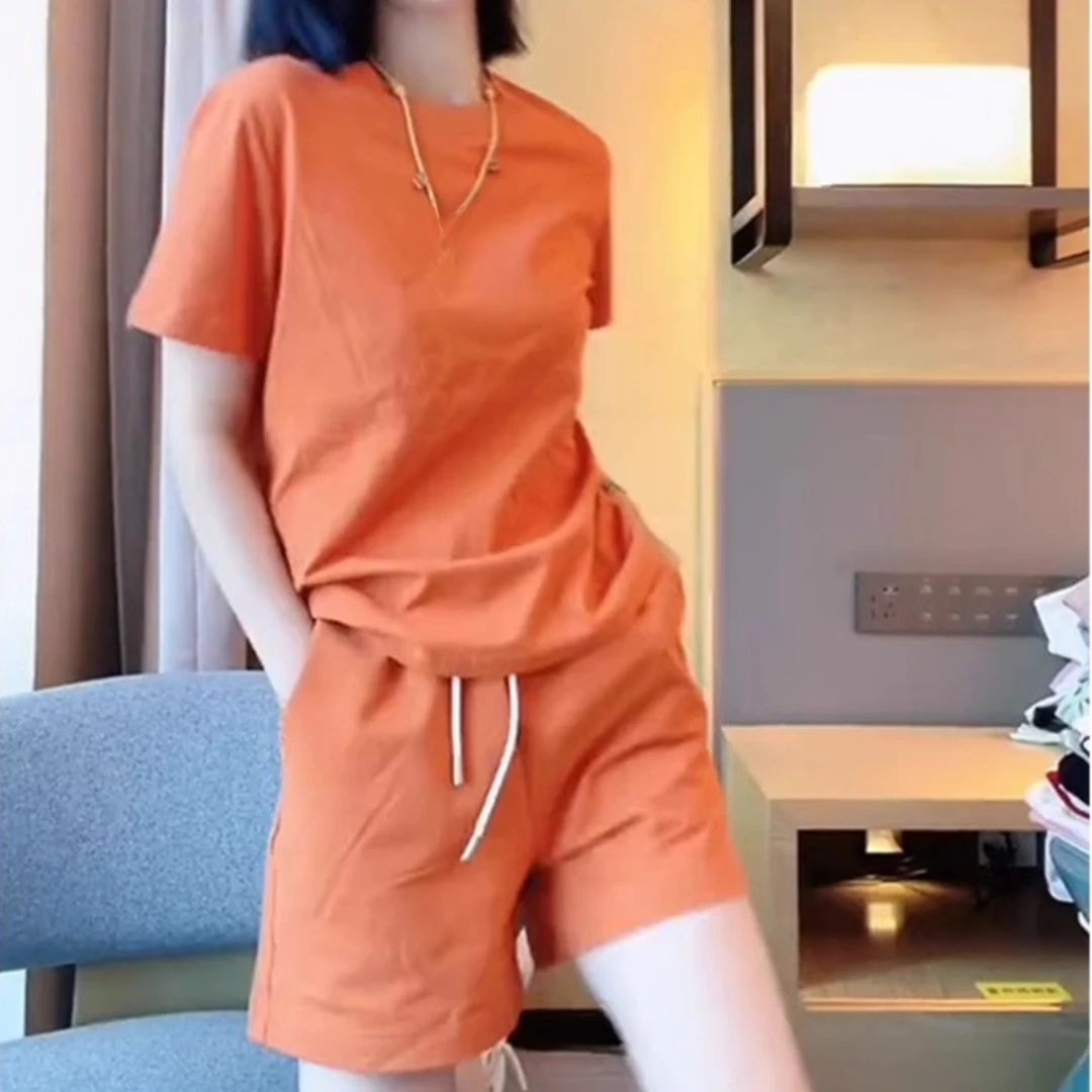 欧货潮牌休闲运动服女夏季薄款洋气减龄时尚短袖t恤短裤两件套装