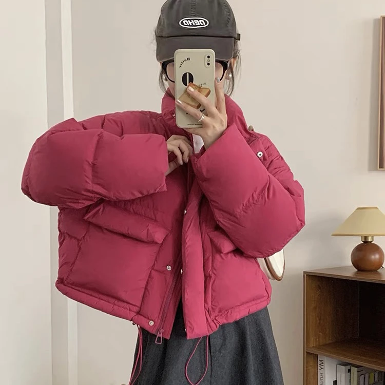 糖果色羽绒服2024新款韩版东大门白鸭绒女短款加厚面包服立领外套