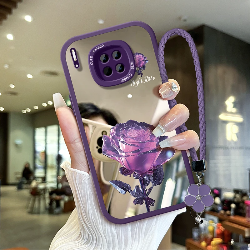 适用华为mate30pro手机壳暗夜玫瑰花镜面防刮硅胶软壳防摔保护套