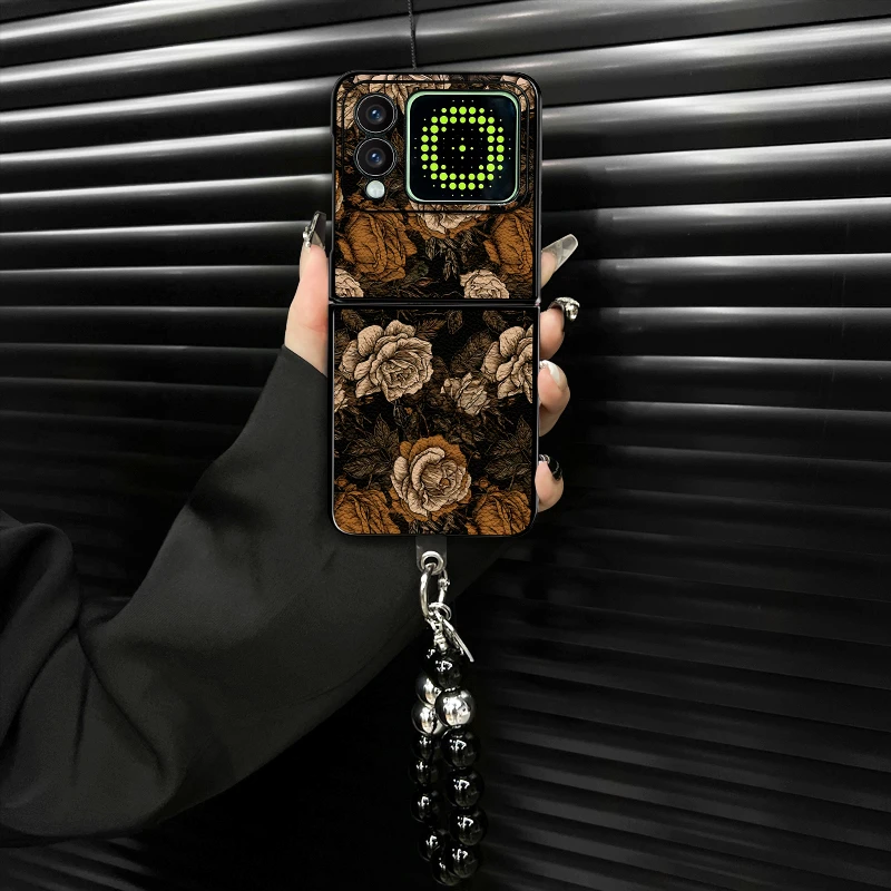 适用于华为novaflip新款复古山茶花小羊皮折叠壳全包保护套