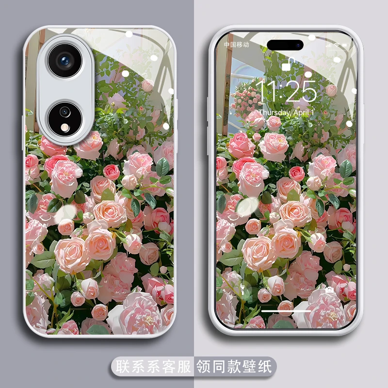 适用oppoa58手机壳满屏玫瑰金漆玻璃壳防刮镜头全包防摔保护套