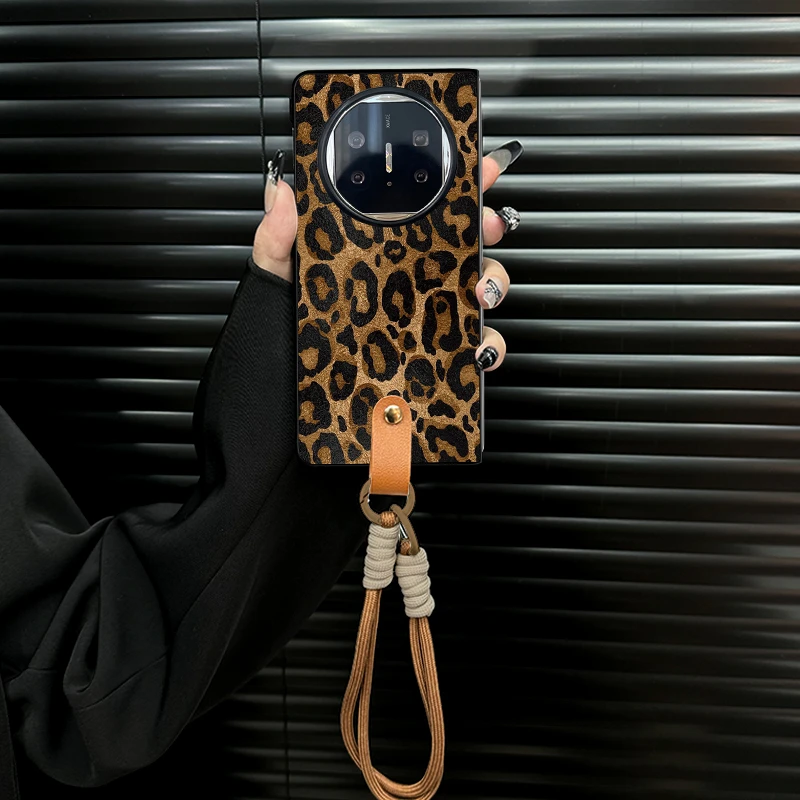 适用华为matex5手机壳豹纹小羊皮折叠壳全包简约保护套