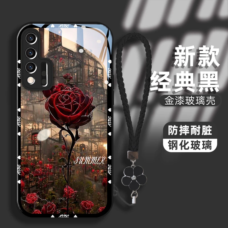 适用华为nova6手机壳玫瑰城金漆玻璃壳防刮镜头全包防摔保护套
