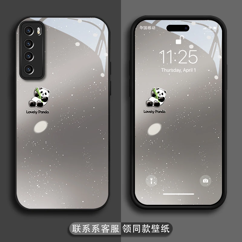适用华为nova7手机壳星空熊猫金漆玻璃壳防刮镜头全包防摔保护套