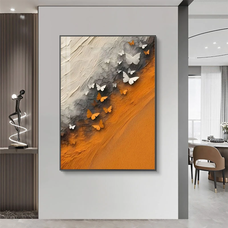 【银河】现代简约高级感镶钻橙色蝴蝶入户玄关装饰画80*120