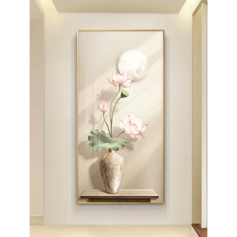 【银河】镶钻入户玄关装饰画新中式荷花走廊过道挂画80*160