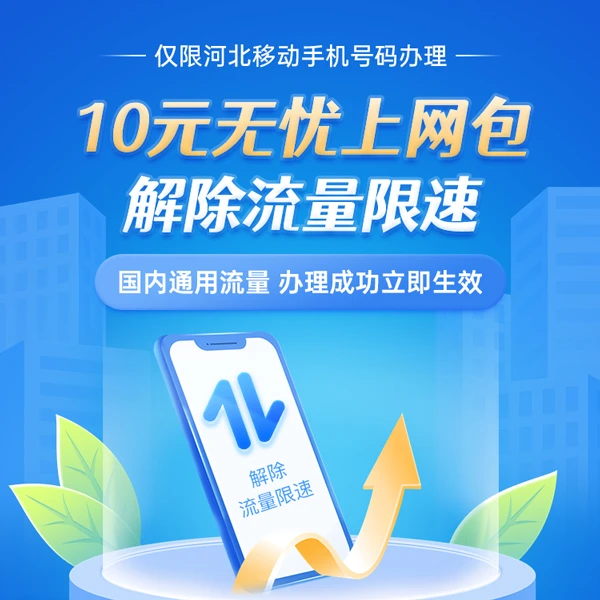 【河北移动提速包】10元无忧上网包 解除流量限制(一分钱预约)