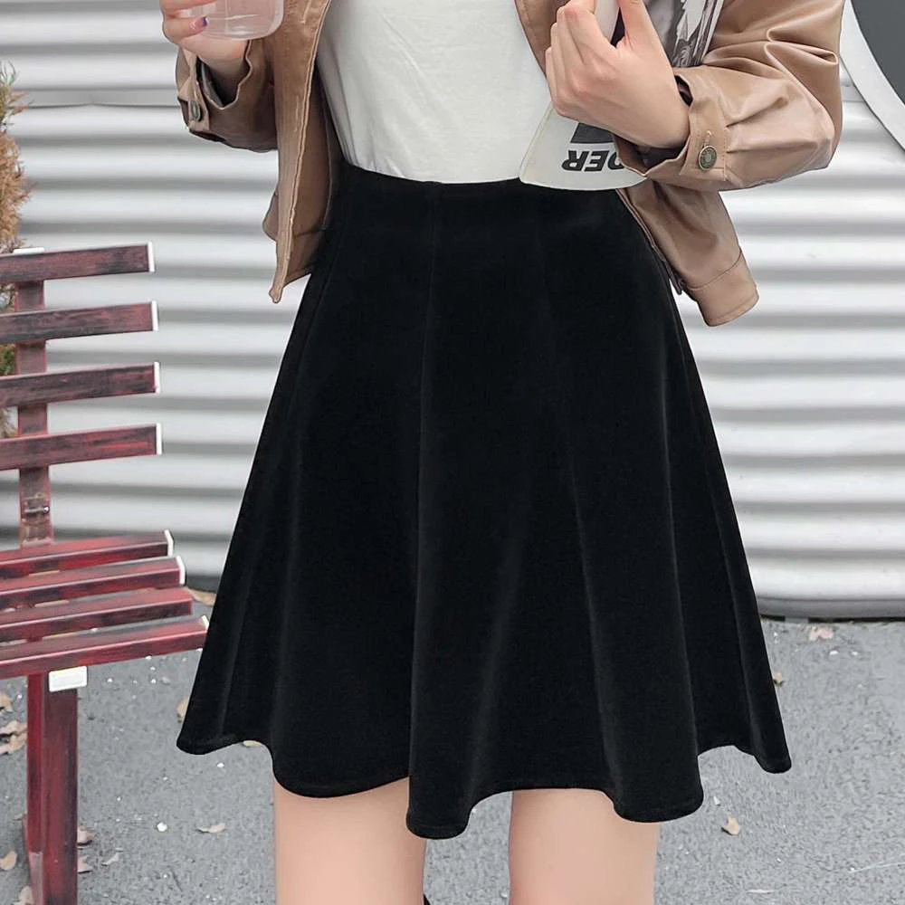新疆包邮 简约高腰金丝绒半身裙女秋冬防走光A字短裙