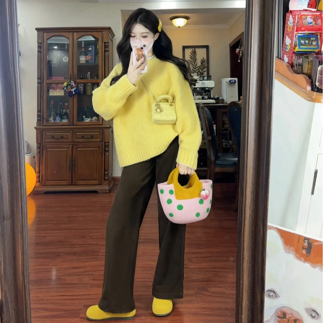 黄色毛衣女秋冬加厚2024新款慵懒风小个子设计感高级感超好看上衣