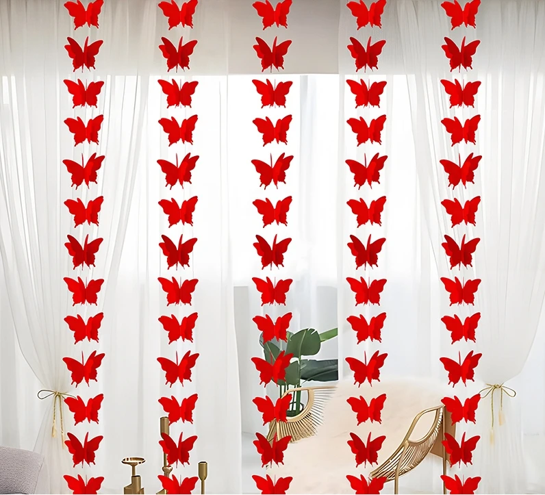 蝴蝶喜字拉花婚房布置长条喜字婚礼新房卧室客厅窗帘挂饰婚庆用品