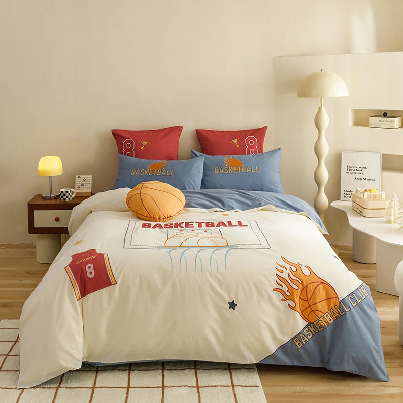 2025款A类全棉水洗棉贴布绣四件套全棉卡通儿童三件套---篮球系列