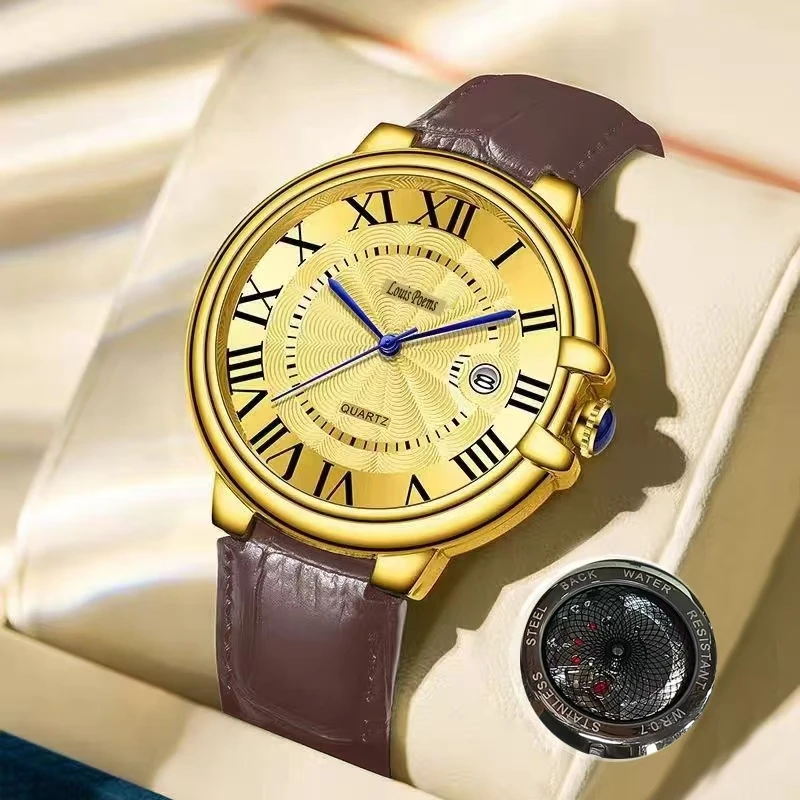 【云仓现发】金气球皮带时尚潮流高端大气个性男士腕表日历款-S