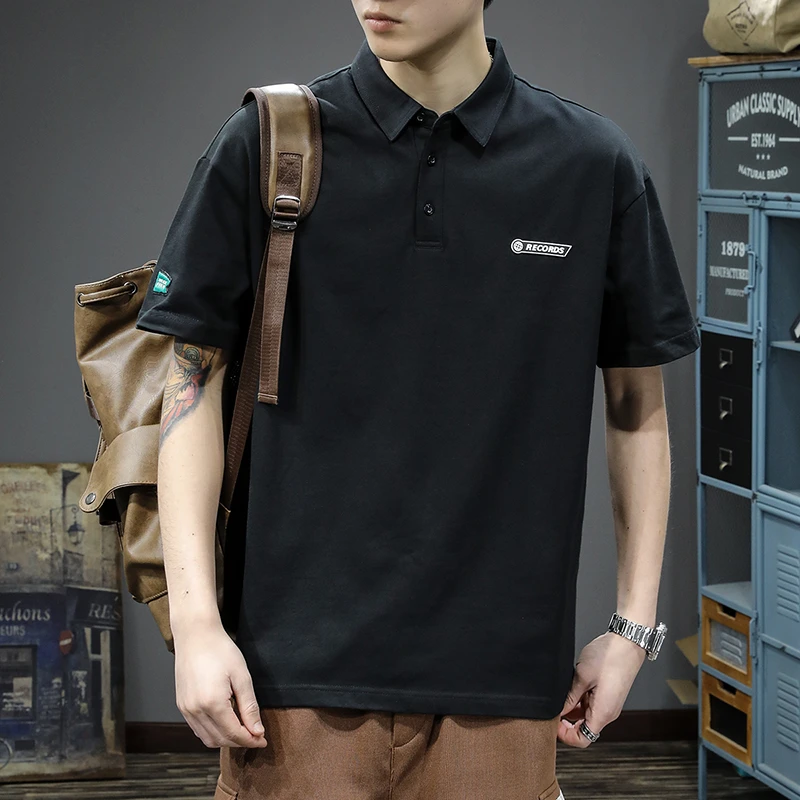GTRT美式复古重磅男士夏短袖polo衫潮牌宽松大码刺绣翻领纯色纯棉
