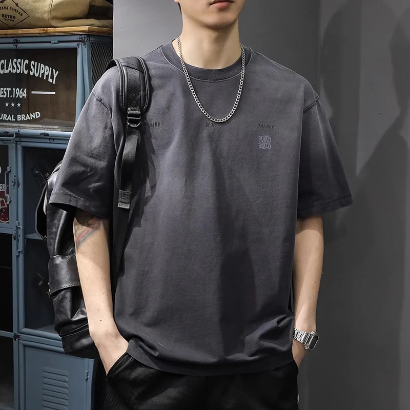 280g重磅美式复古水洗怀旧短袖t恤男ins潮流夏季半袖简