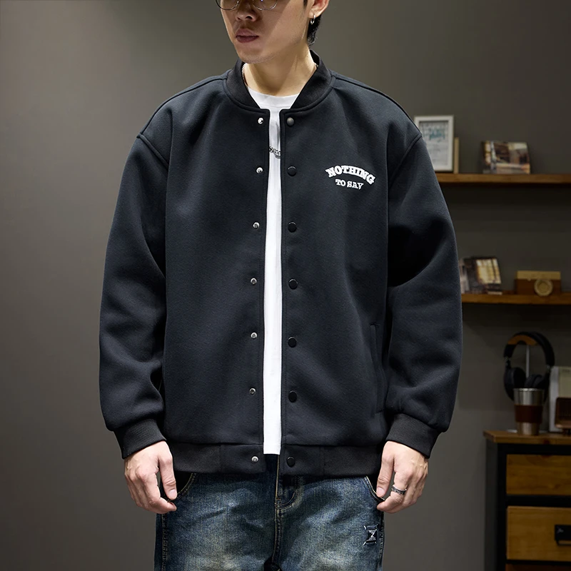 GTRT美式复古字母刺绣棒球服外套男秋冬季宽松休闲立领飞行员夹克