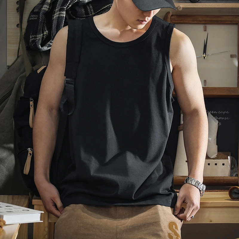 GTRT重磅纯棉圆领运动背心男宽松潮牌户外健身跑步潮流外穿纯色