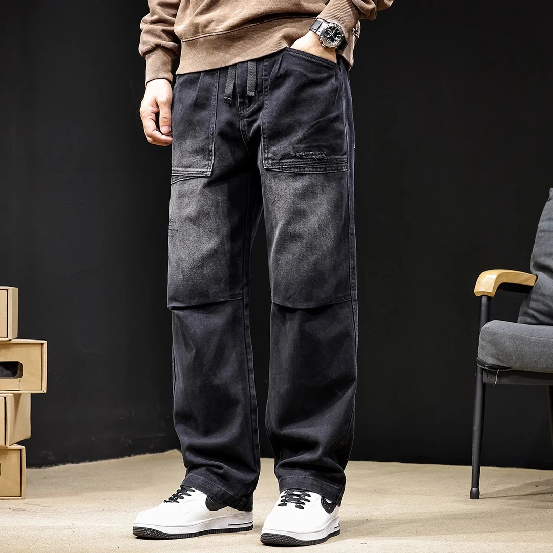 GTRT工装牛仔裤男美式新款秋季锥形直筒裤子男士春秋潮牌大码黑色