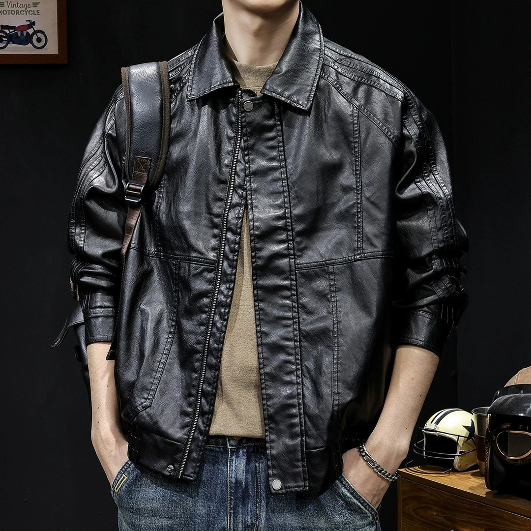 GTRT黑色高端皮衣外套男秋冬美式新款大码衣服高级感男士时尚休闲