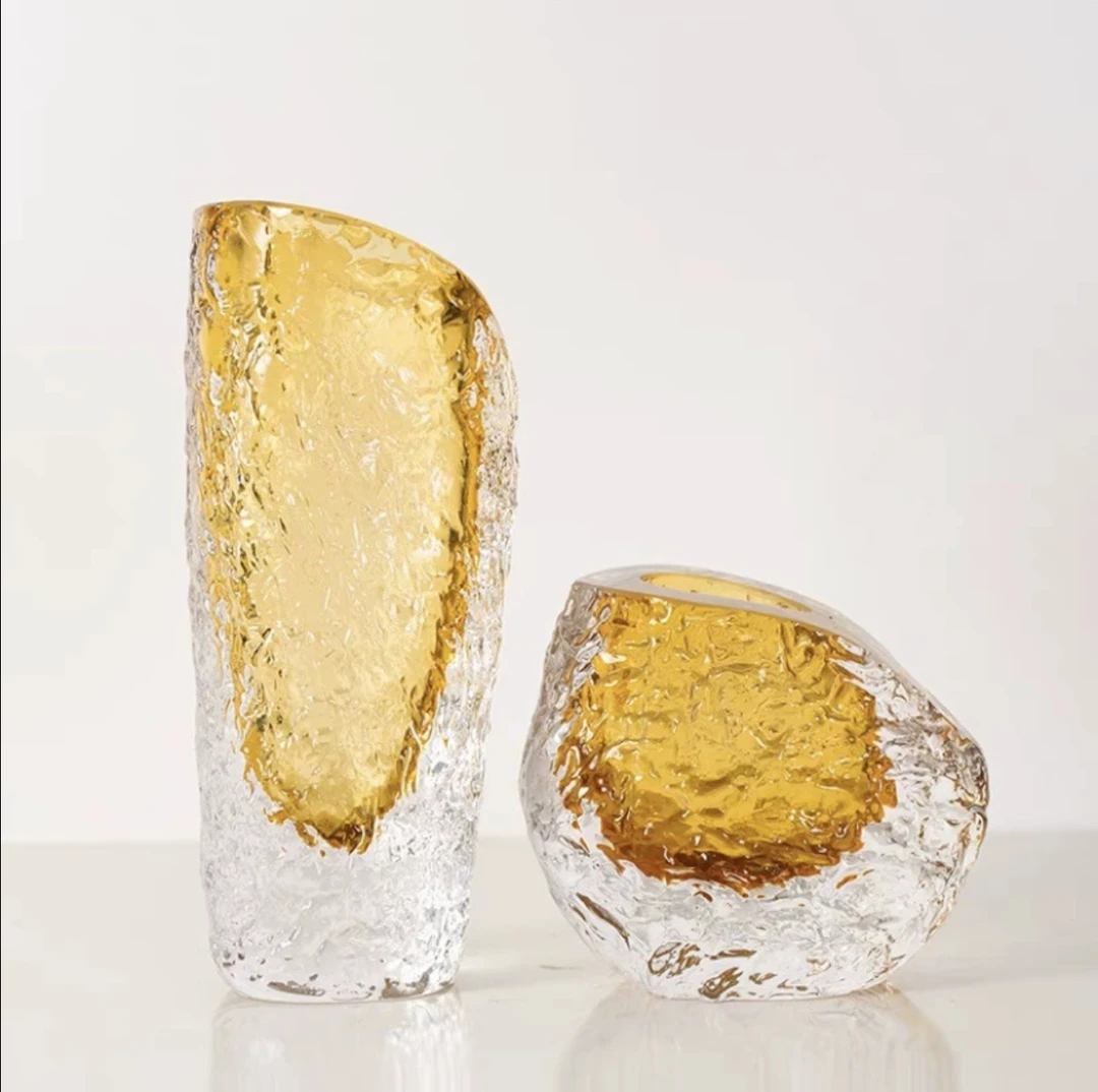 轻奢创意浮冰艺术花瓶摆件客厅插花高档花瓶玄关琉璃花瓶花器