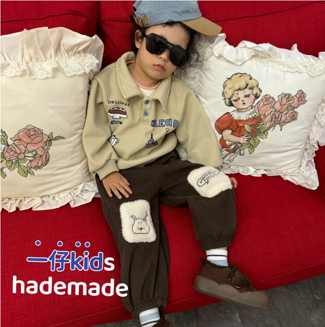 青2024冬季新polo领卫衣加绒加厚韩系冬季儿童套装