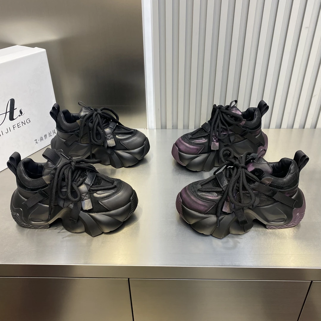 2824新款厚底松糕复古做旧擦色加绒款老爹鞋底厚6公分增高洋气