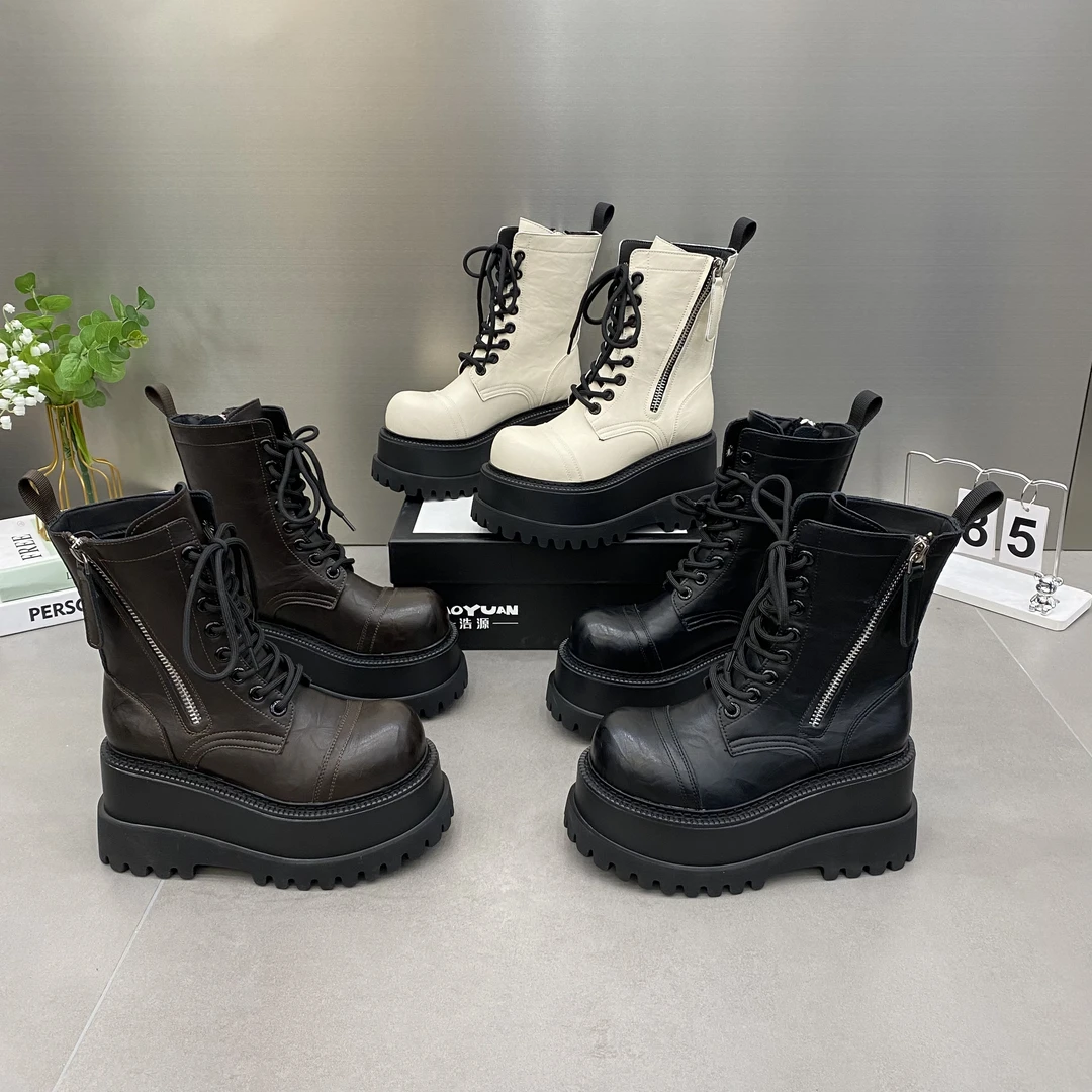 2024新款厚底加绒款时尚马丁靴底厚9公分增高洋气百搭马丁靴