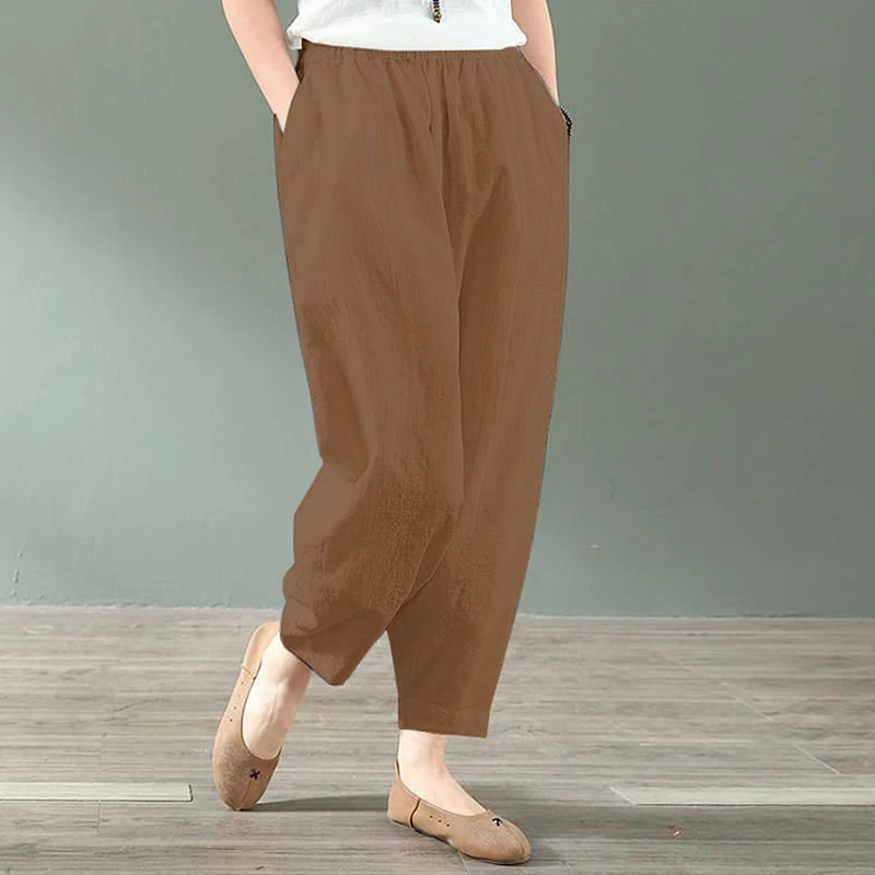棉麻九分裤女2024夏季新款韩版亚麻裤子宽松休闲裤显瘦哈伦萝卜裤
