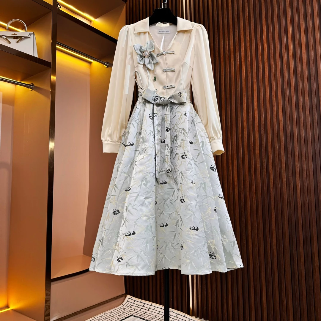 【淡雅佳人】（菜菜）轻奢设计师优雅气质修身时尚收腰连衣裙-85613