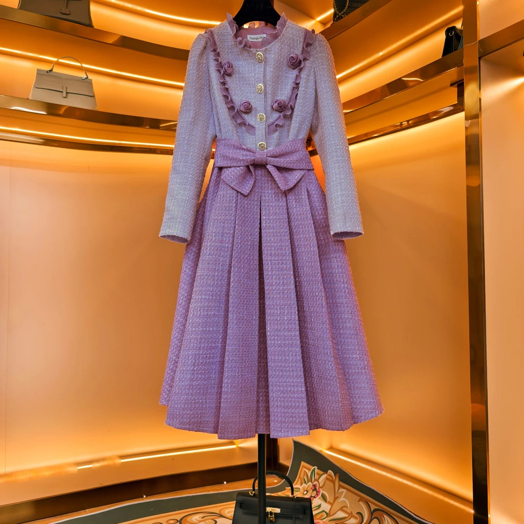 【紫罗兰】{菜菜}轻奢设计师优雅气质修身时尚收腰连衣裙-85925