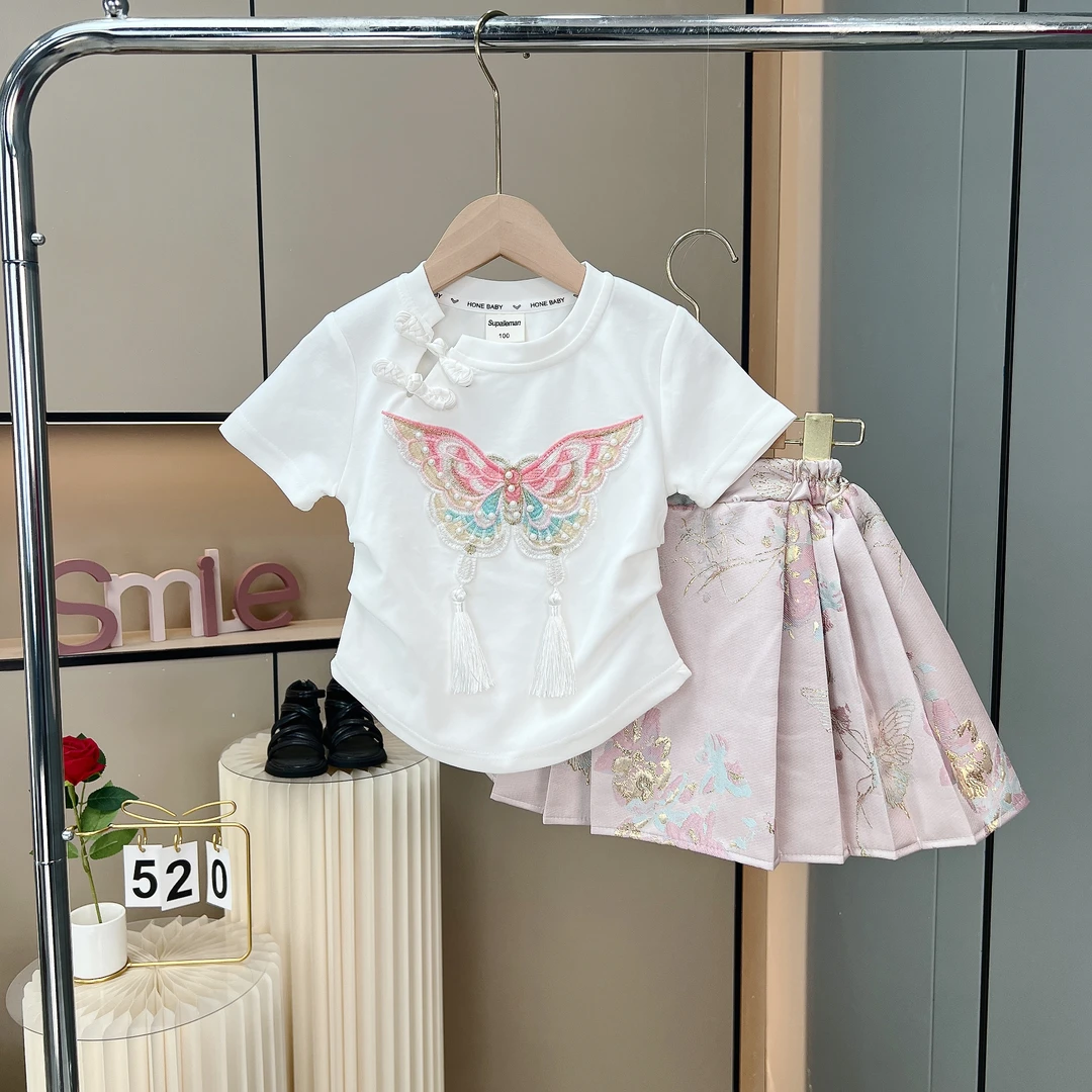 女童新中式套装夏季洋气儿童夏装中国风小童女孩复古风薄款两件套