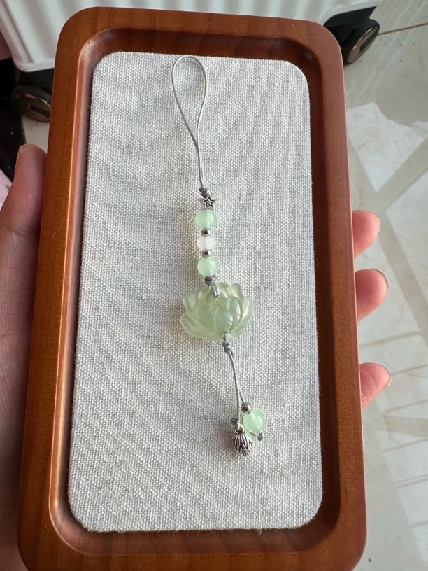 岫玉莲花荷花压襟手机链国风古风学生