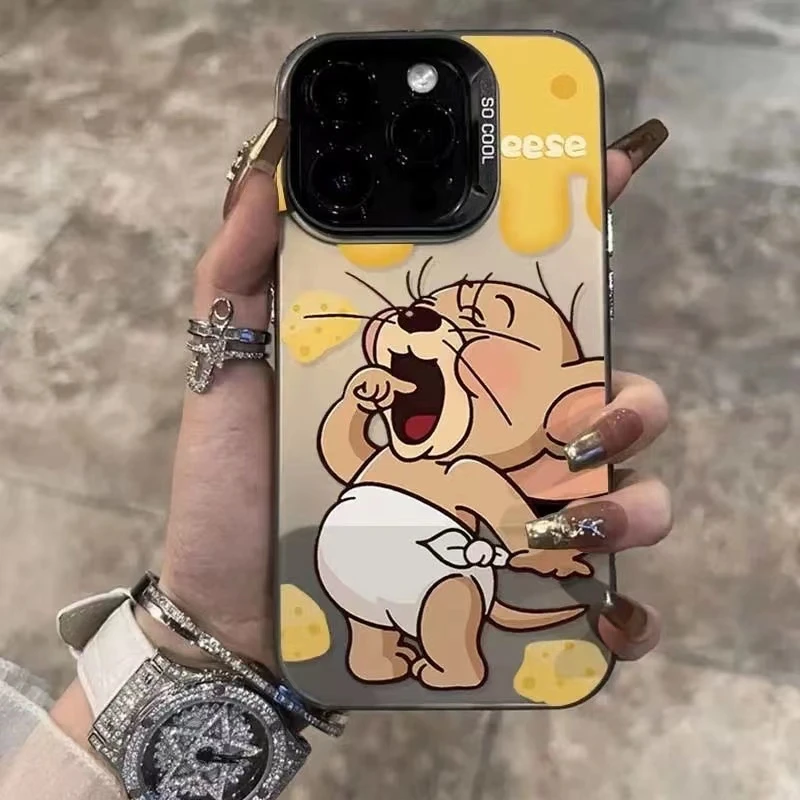 潮牌杰瑞鼠苹果15Pro手机壳iPhone14promax彩银情侣防摔12/13卡通