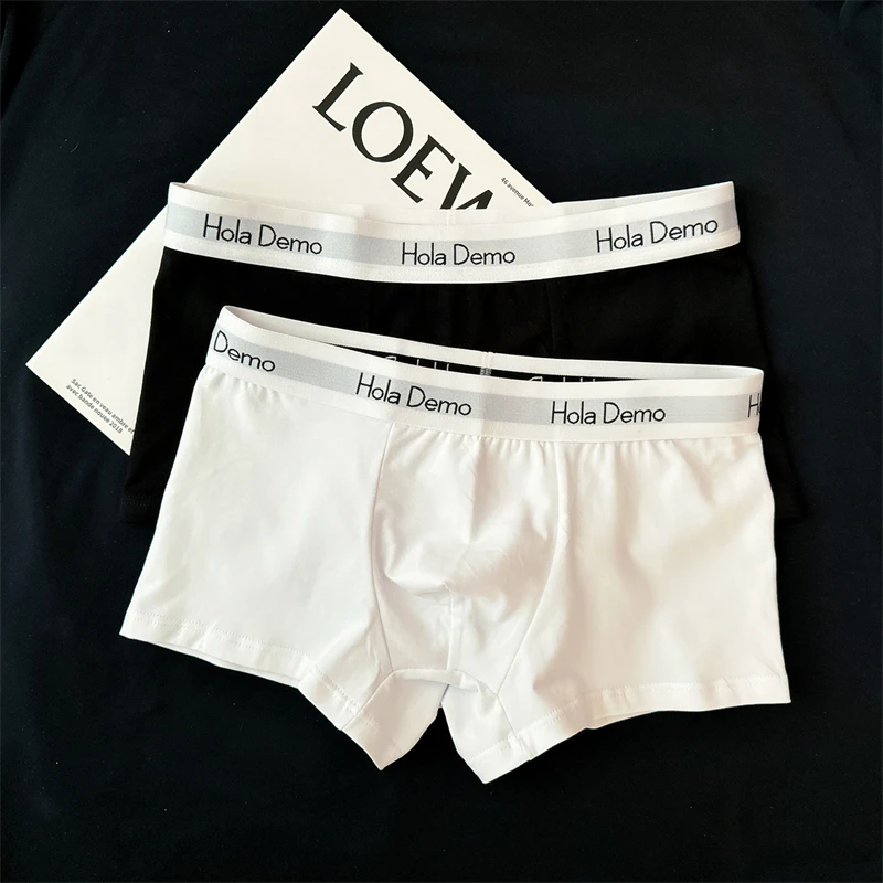 男士内裤棉质吸汗透气男平角裤简约舒适纯白色内裤男青年中腰短裤