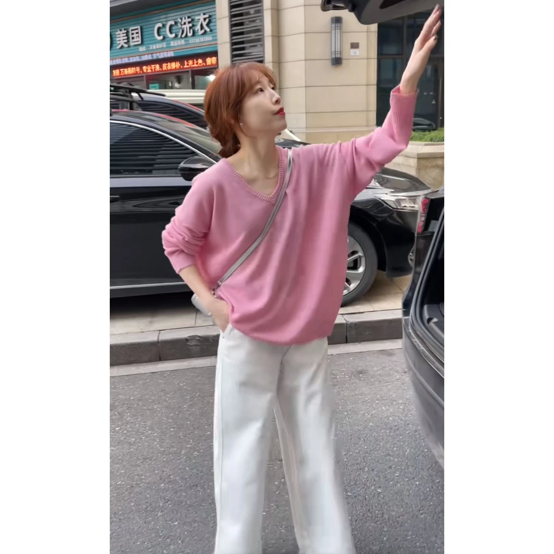 2025秋冬装搭配一整套高级感V领针织毛衣显瘦百搭休闲裤两件套装