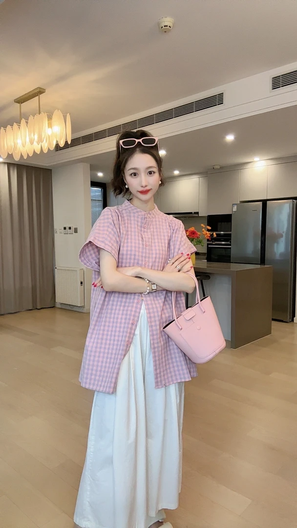 小玉推荐《粉紫格》衬衫