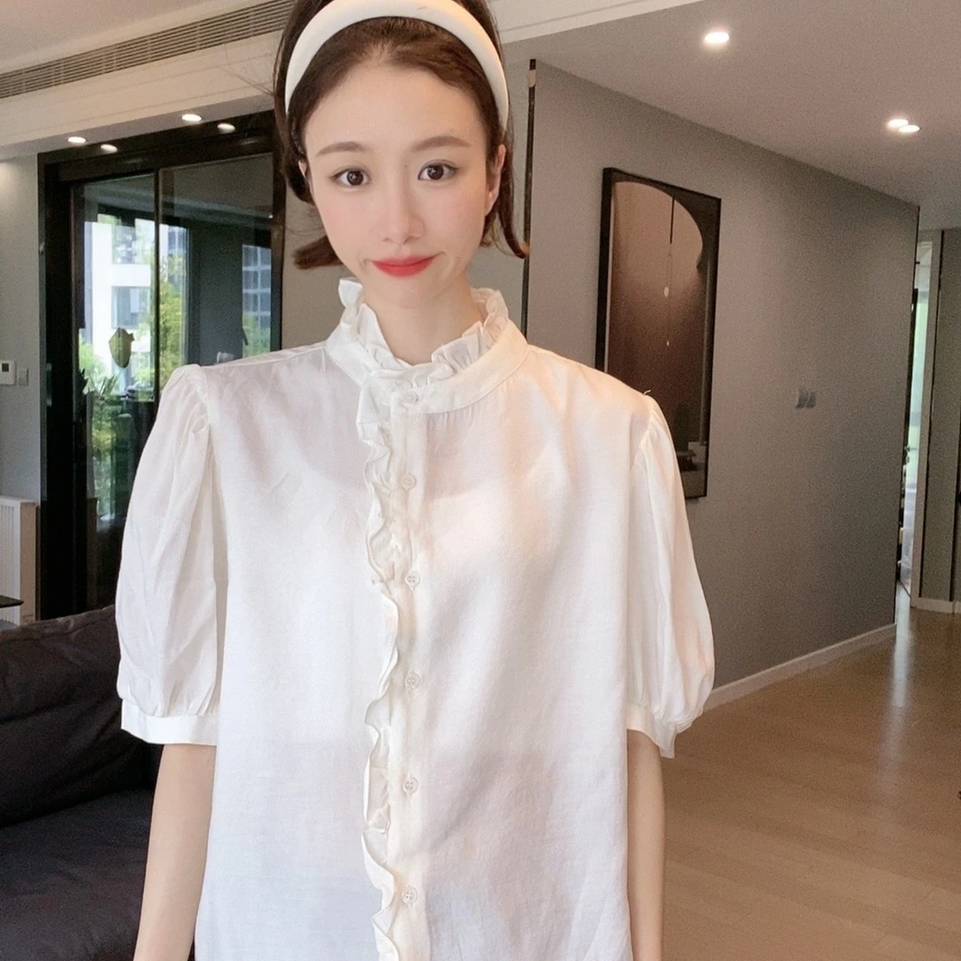 小玉推荐  白色花边衬衫