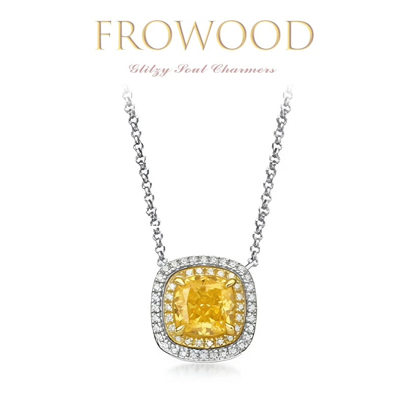 链子925银合成锆石  【冰糖冰花】镶嵌黄色简约风大气经典项链#2017