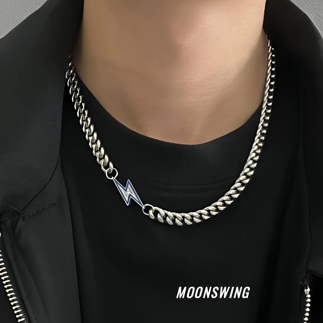 钛钢项链 闪电金属古巴项链小众嘻哈潮流街头设计欧美男女ins风
