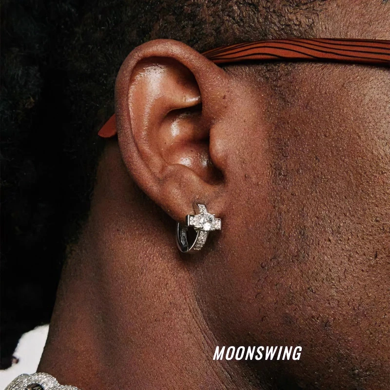合金耳饰 美式十字架耳环男设计感小众冷淡风嘻哈镶锆街头ins痞帅