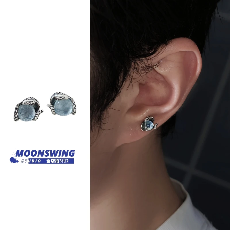 合金亚克力耳饰 耳钉男ins风小众高级蛇形设计美式耳骨钉情侣耳饰