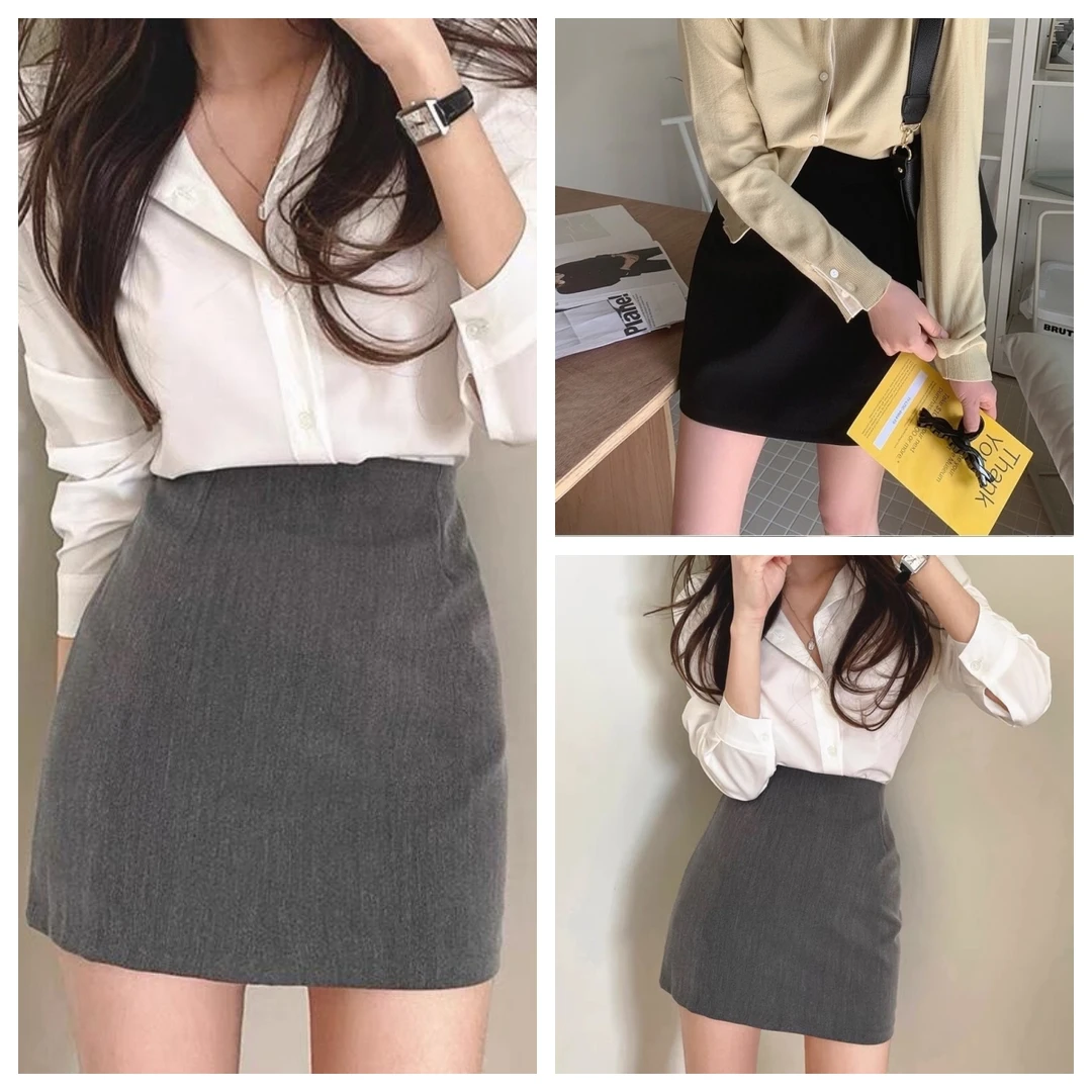 灰色包臀短裙工装半身裙女春季职业半裙黑色一步修身显瘦包裙裹裙