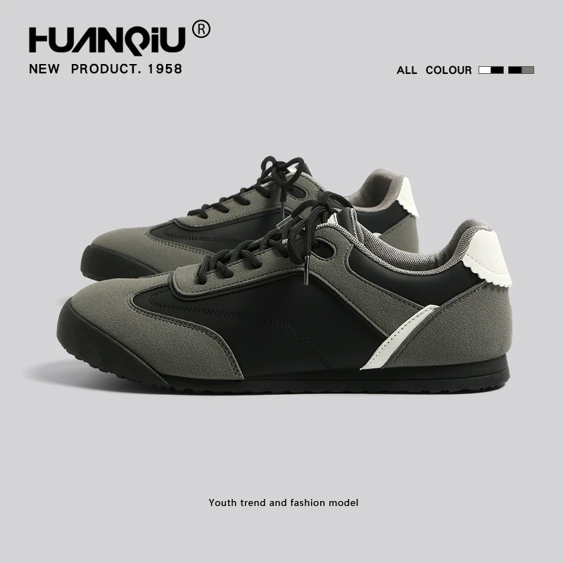 环球灰色德训鞋男2025新款男士时尚复古平底板鞋秋季休闲运动鞋子