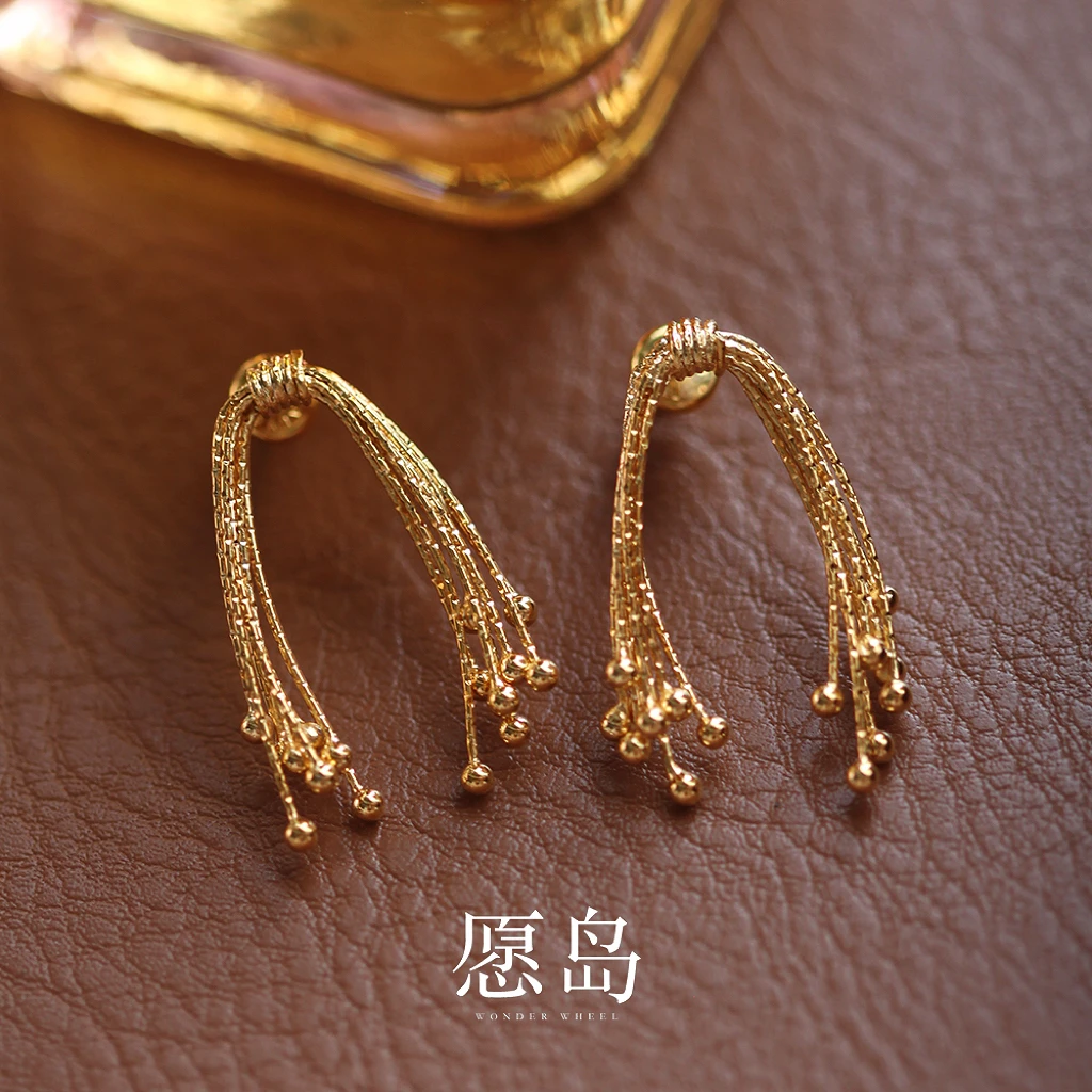愿岛 黄铜耳饰 法式气质简约小众不规则线条金色耳钉ED02